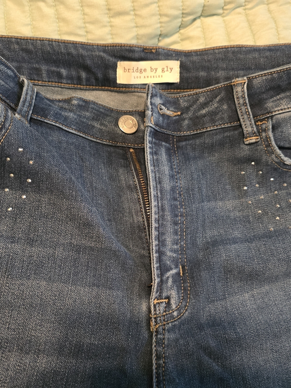 Bridge by GLY Women's Blue Flare Jeans with Subtle Stud Detail